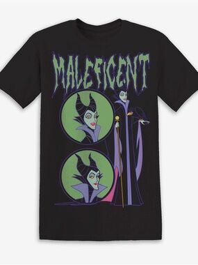 Hot Topic Disney Black Maleficent Graphic Tee with Purple & Green Accents